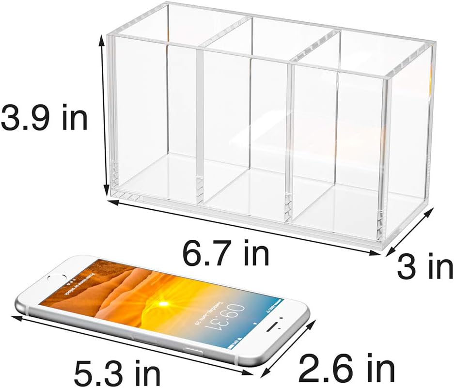 NIUBEE Acrylic Pen Holder 4 Compartments, Clear Pencil Organizer Cup for Countertop Desk Accessory Storage