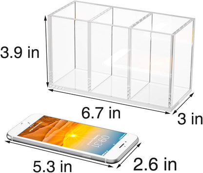 NIUBEE Acrylic Pen Holder 4 Compartments, Clear Pencil Organizer Cup for Countertop Desk Accessory Storage