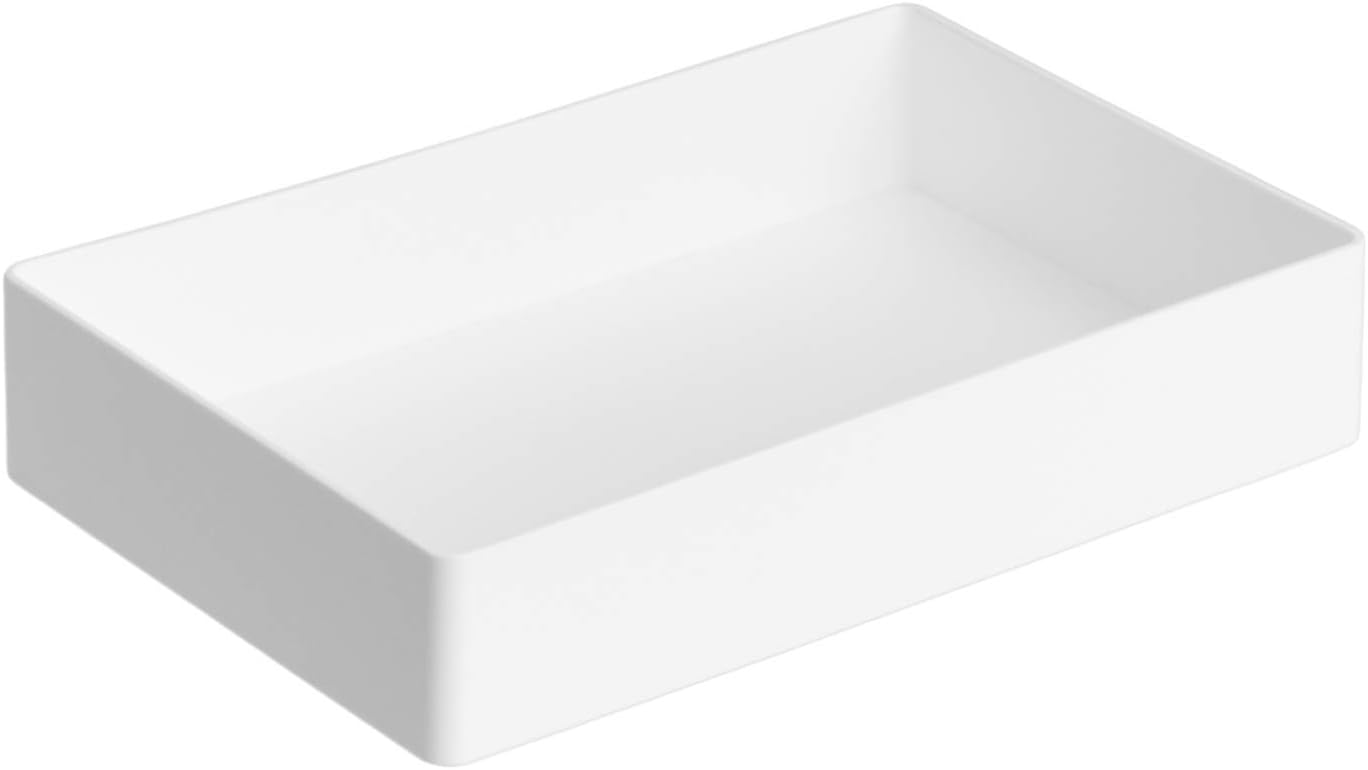 Amazon Basics Rectangular Plastic Desk Organizer with Storage Trays, Accessory Tray for Office Supplies and Pen Holder, 9.4 x 6.7 x 2 inch, Black