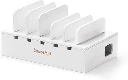 SpaceAid Bamboo Charging Station for Multiple Devices, Cell Phone Docking Stations for Multi Laptop, Tablets and iPads, Nightstand Bedside Desk Device Charger Organizer (Natural)