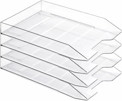 Acrimet 4 Tier Paper Organizer Letter Tray - Plastic Stackable Desk File Organizer, Front Load Paper Sorter Organizer for Letter/A4 Office File Folder Holder - Clear Crystal