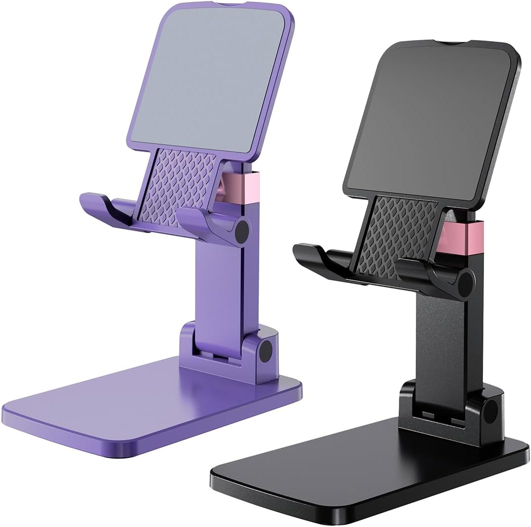 Phone Stand for Desk Cellphone Holder Height Angle Adjustable Stands, Anti-Slip Base, Compact Design for iPhone Android Devices,Black,1Pack