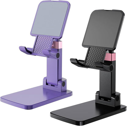 Phone Stand for Desk Cellphone Holder Height Angle Adjustable Stands, Anti-Slip Base, Compact Design for iPhone Android Devices,Black,1Pack