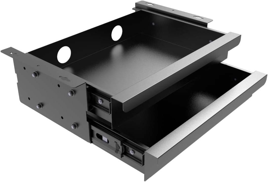 Under Desk Mounted Sliding Pull-Out Drawer for Office Desk W 19.2" x D 13.4" Storage Organizer for Sit Stand Workstation, Metal, Black (Large)