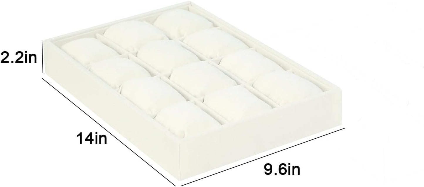 Coward Stackable Jewelry Trays Organizer Set with Clear Lid, Trays for Drawer, Earring Necklace Bracelet Ring Display Organizer (beige(ring+12girds+30girds+The glass lid))