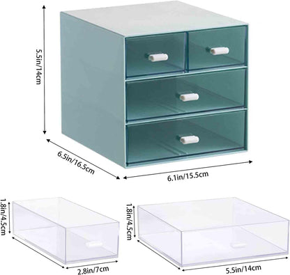 Desk Organizer with Drawer, Office Organizer with 4 Drawers, Desk Storage Box for, Desktop, Dressing table, Office, School, Home, Plastic Box and 4 Acrylic Drawers(White)