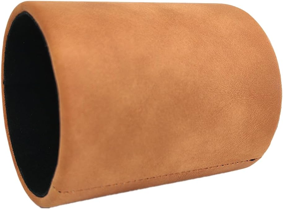 Leather Pen Holder, Brown Pencil Holder, Desktop Elegant Pen Holder for Desk, Stationery Organizer for School Office Home Dorm (3.3" x 3.3" x 4", Brown)