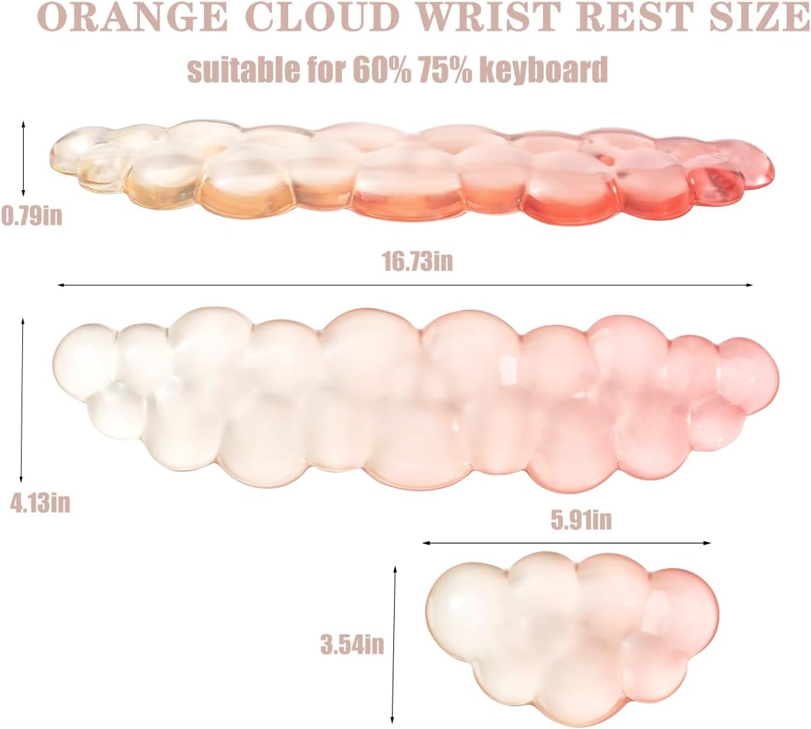 Gel Keyboard and Mouse Wrist Rest Set – Clear Cloud Wrist Rest for Computer Keyboard 60%/68%/75%, Comfort & Support for Typing and Gaming(Purple Green)