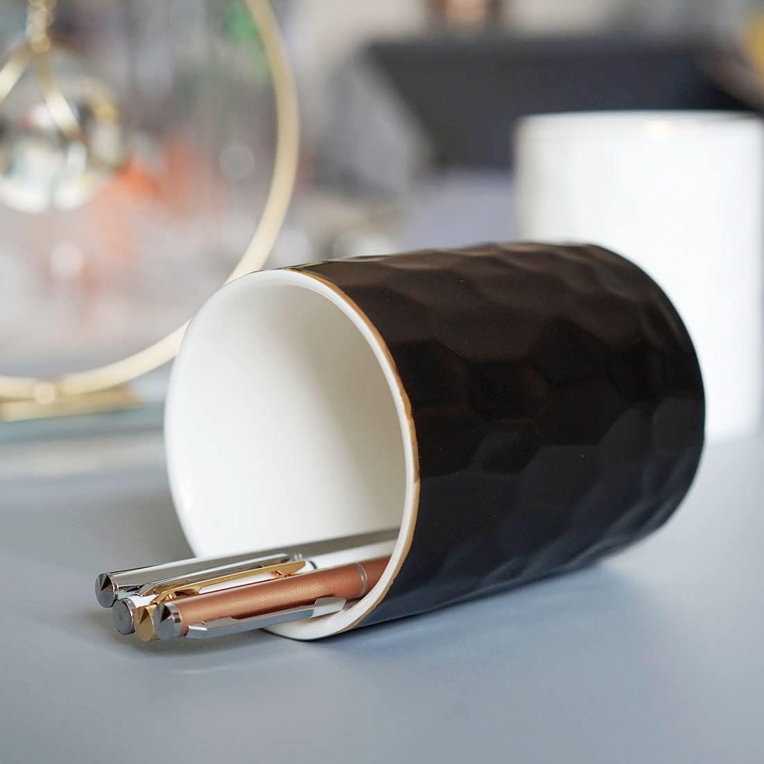 HANKOR Ceramic Pen Holder Cup Pencil Holder for Desk, Makeup Brush Holder Organizer for Office Home, White