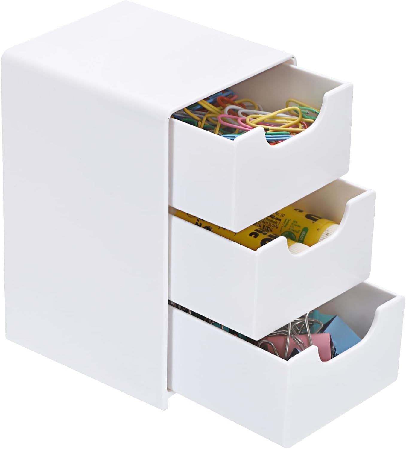 BTSKY 2 Pack Small Acrylic Storage Organizer with Drawers, 3-Layer White Desktop Organizer for Office Supplies Mini Storage Box with Drawers for Desk, Desktop Makeup Drawer Jewelry Storage Box