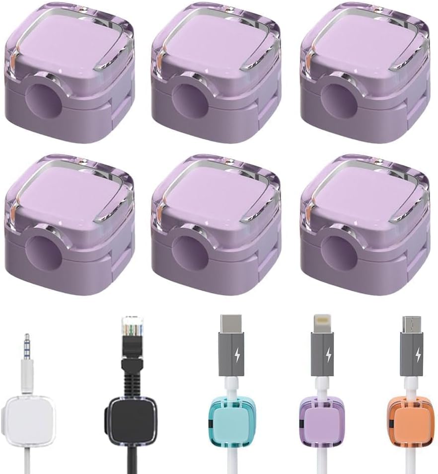 6 Pack Magnetic Cable Organizer Clips, Self Adhesive Cord Holder for Desk, Cable Management Clips for Phone, USB Charging Cables, Office and Home (White)