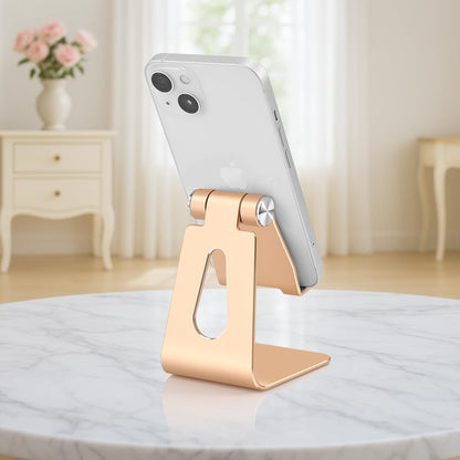 Adjustable Aluminum Alloy Cell Phone Stand, Tabletop Metal Phone Holder,Desktop Phone Dock,Smartphone Cradle,Gold