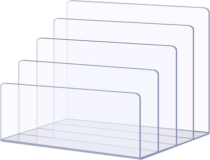 Sooyee File Organizer for Desk, Mail Organizer Countertop,4-Section File Holder for Home Office,Book Organizer,Acrylic Desk Organizer for Letter, Document, Notebook, Binder, Purse, Palette,Clear