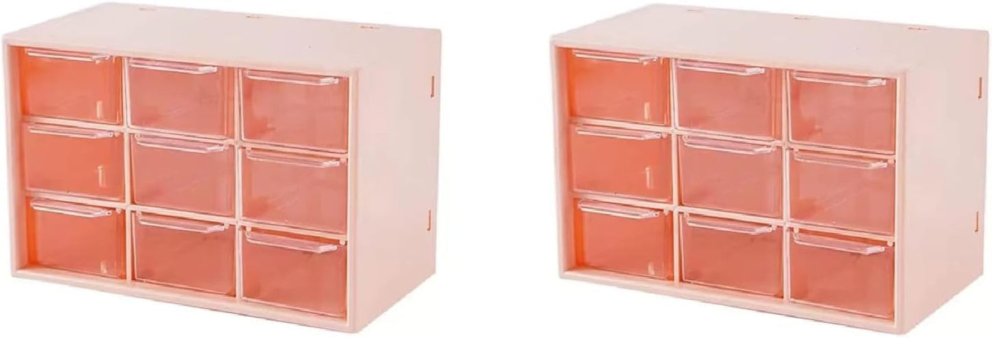 Feadily 4PCS Small Drawer Organizer for Desk, Desktop Drawer Organizer with 9 Clear Drawers, Plastic Desktop Storage Drawers 7.1 Inch x 3 .9 Inch x 4.7 Inch, White