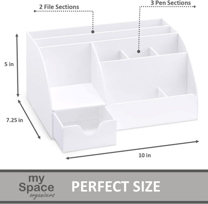 My Space Organizers Clear Acrylic Desk Oganizer, 9 Compartments, Office Supplies and Desk Accessories Organizer, Home Decor Desktop Organizer (Clear)