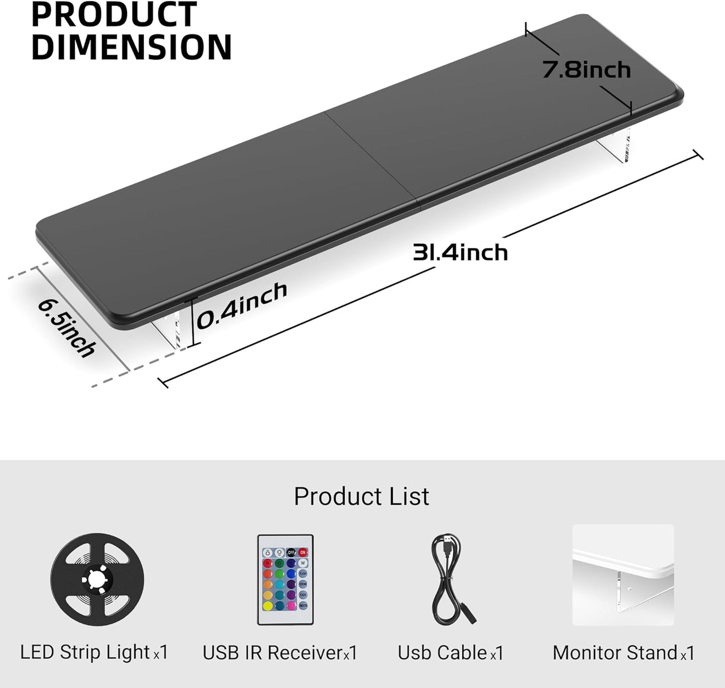 AFOOYO Monitor Stand Riser,31.5-Inch LED Light Wood Computer Monitor Stand with Adjustable Acrylic Legs,Desk Accessories Desktop Organizer Stand for, Computer,Laptop,Printer,PC TV Screen Riser,Black