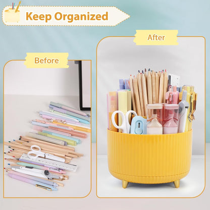 SKYDUE 360 Rotating Multipurpose Organizer - Cute Rotating Pen Holder with 5 Slots for Art Supplies, Office, School, Home