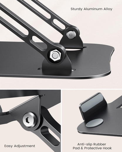 JOIOT Laptop Stand, Adjustable Laptop Stand for Desk, Aluminum Computer Stand Portable Laptop Riser, Foldable Laptop Holder for Mac HP ASUS Acer Surface ThinkPad Dell Lenovo