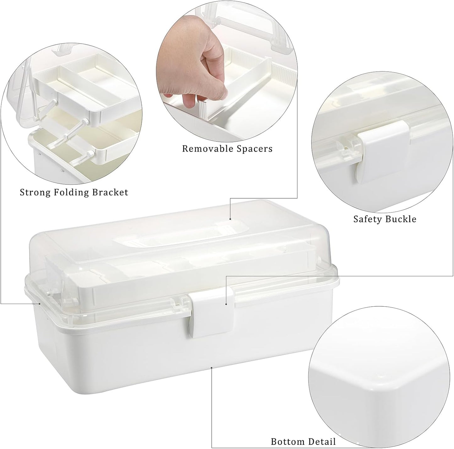 BTSKY 3-Layer Plastic Dividing Storage Box Craft Organizer and Storage with Adjustable Spacers Portable Handled Art Supply Organizer Multipurpose Home Utility Box for Medicine Sewing(Haze Green)