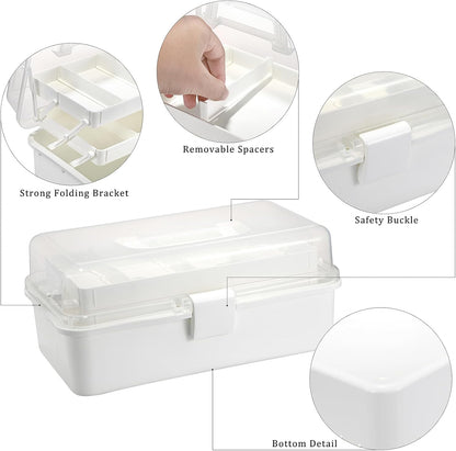 BTSKY 3-Layer Plastic Dividing Storage Box Craft Organizer and Storage with Adjustable Spacers Portable Handled Art Supply Organizer Multipurpose Home Utility Box for Medicine Sewing(Haze Green)