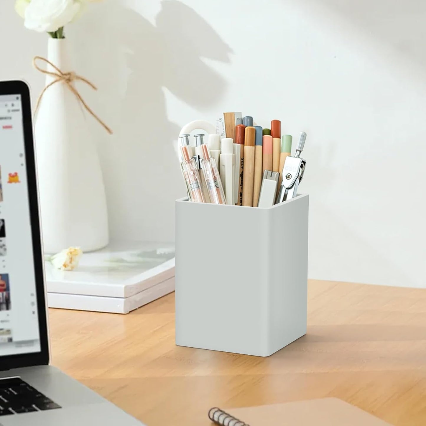 Pen Holder for Desk,Nordic Elegance Square Silicone Pencil Holder Soft Minimalist Desk Pen Cup Stand Waterproof Multifunctional Office Supplies for Home,Kids and School(Grey)