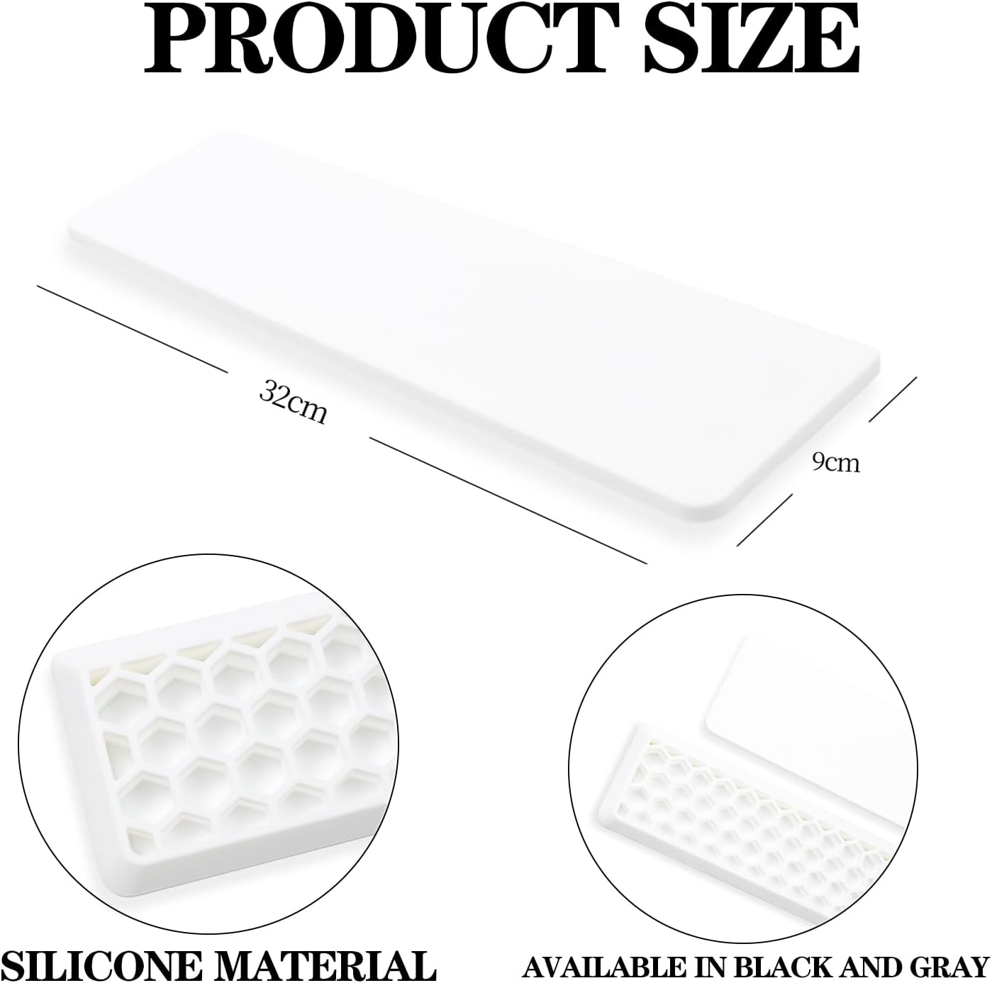Ergonomic 75% Keyboard Wrist Rest-12.8" Silicone Non-Slip Keyboard Hand Rest, Relief of Hand Pain(White)