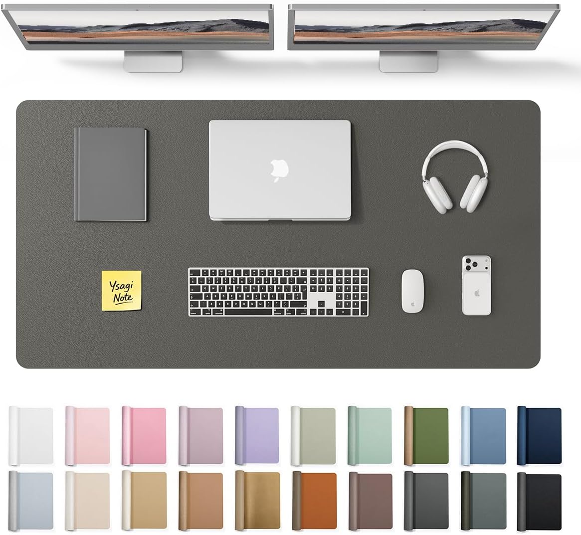 YSAGi Leather Desk Protector, Office Mat, Large Mouse Mat, Non-Slip PU Leather Blotter, Laptop Pad, Waterproof Writing Pad for Office and Home (Light Pink, 23.6" x 13.8") - Colors B