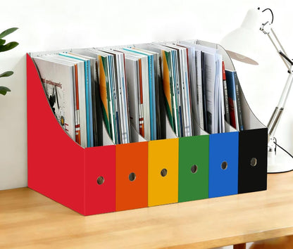 Limitliho Magazine File Folder Holder for Desk, Book Bins for Classroom Library,Office,Home, 10.6" H x 10.2" L x 3.5" W in Cardboard Paper Organizer (Six color, 6 Pack)