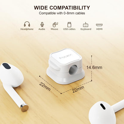 6 Pack Magnetic Cable Clip Organizer Cord Holder, Picozon Adhesive Cable Management, Wire Phone USB Charger Cable Holder, Keeper Organizer for Office Home Desktop Table - White