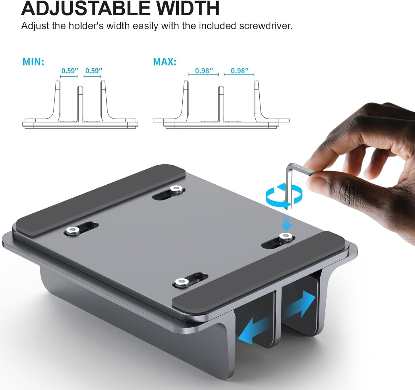 YICOSUN Aluminum Vertical Laptop Stand for Desk - Adjustable Width Dock for MacBook, Surface, Samsung, HP, Dell up to 17.3 inches - Space-Saving & Protective Design - Gray