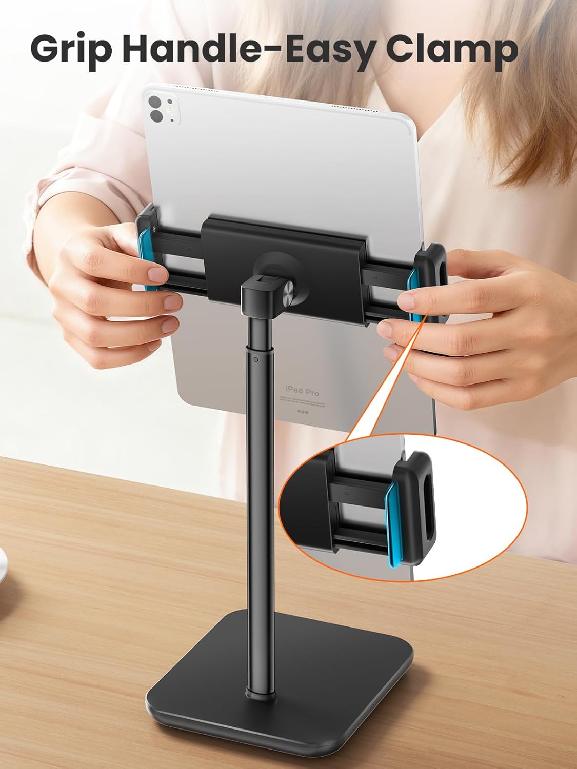 tounee Height Adjustable Tablet Stand, 3.5lb (1.6kg) Max Support, Up to 18" Tall, Slim Portable Monitors Stand Compatible with iPad Pro 12.9, Surface Pro, All 4.7"-15.6" Devices - Black