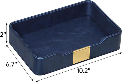 10.2" x 6.7" Nightstand Organizer Tray with Gold Accent, Decorative Valet Trays Cologne Organizer for Men, Key Bowl Perfume Trinket Tray for Dresser Bedside Entryway Table (Navy Blue)