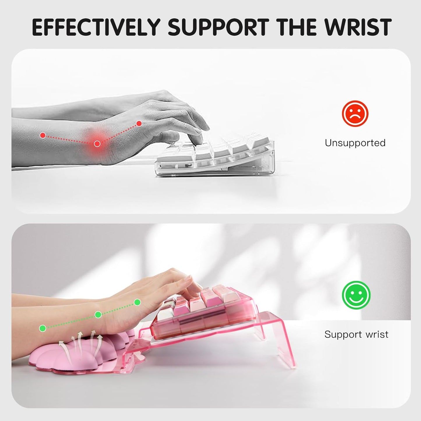 Ergonomic Keyboard Wrist Rest,Adjustable Tilt Stand Combo,Pink Acrylic Cloud Comfort Wrist Support, Customizable Width Riser for Home,Office Desk - Portable Comfortable Typing (Pink)