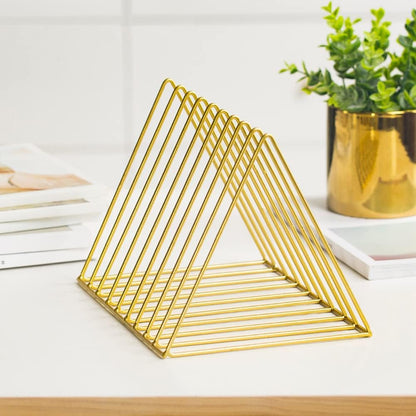 Sooyee 9 Slot Rose Gold Magazine Holder,Desktop File Sorter Organizer Triangle Bookshelf Decor Home Office