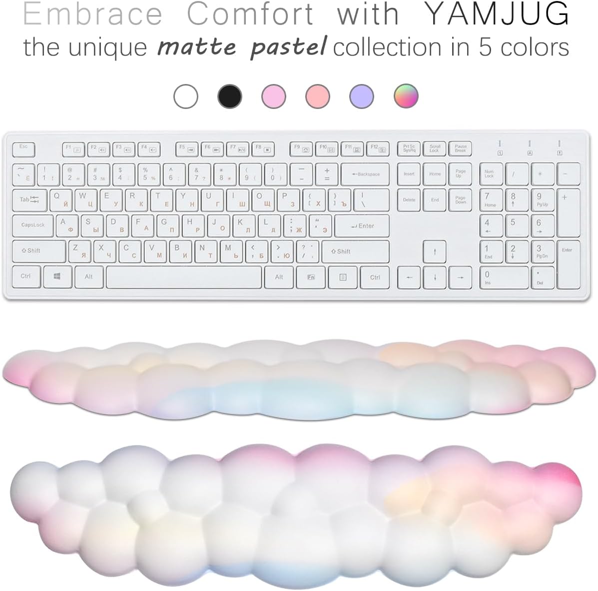 Cloud Wrist Rest Keyboard Palm Rest with Non-Slip Base for Computer Gaming Wrist Rest, YAMJUG Cloud Arm Rest Keyboard Wrist Pad Rainbow