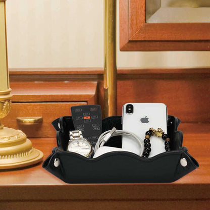 Valet Tray for Men Women - PU Leather Travel Catchall Tray Organizer - Desk Bedside Nightstand Storage Box for Jewelry Key Phone Remote Controller Wallet Watch Glasses Coin Readers -White