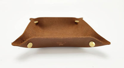 Leather Valet Tray Entryway Catchcall Tray Nightstand Organizer Storage for Wallets Watches Keys Holder Dish Bowl Coins Office Desk Accessory (Antique Brown-Oil Wax Leather).