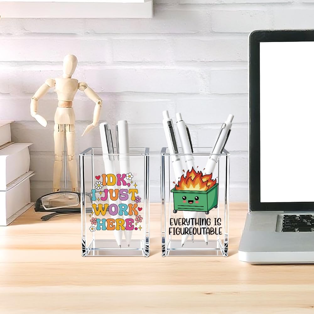 Everything is Figureoutable Acrylic Cosmetic Pencil Pen Holder Cup, Emotional Dumpster Fire Pencil Pen Holder Cup, Therapy Gifts, Mental Health Gifts for Women Colleague Boss Teacher