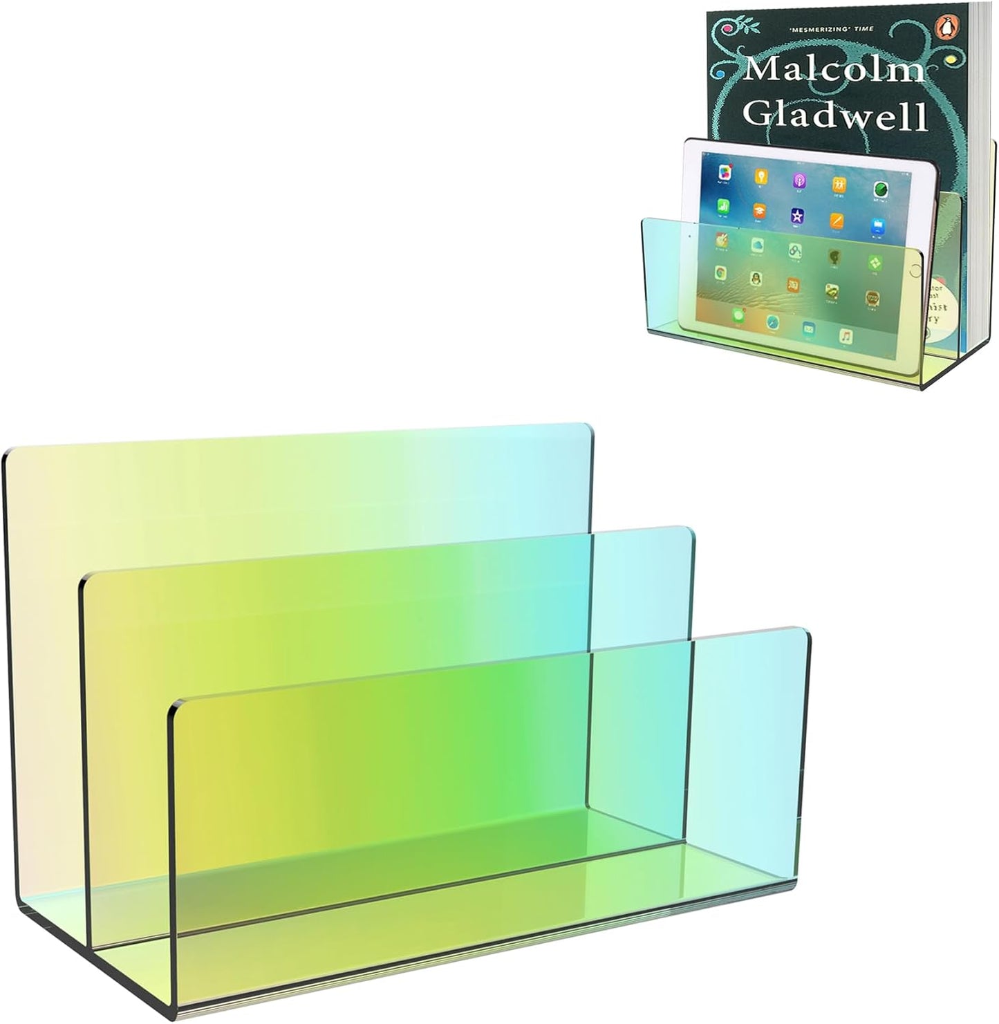 Boloyo Acrylic File Holder,1PC 2 Sections Clear File Organizer Mail Letter Sorter Desktop Folder Holder for Home Office School Envelope Bill Filling Paper Document