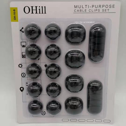 OHill 16-Pack Black Cord Organizer - Adhesive Cable Clips Holder for Desk, Wall, Car - Wire Management Clips for iPhone Charger, USB, Computer Cables -Cord Keepers with Strong Sticky Backing