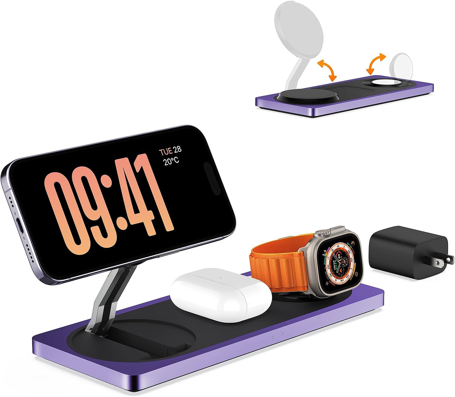 3-in-1 Charging Station for Apple Devices: Used for iPhone and Watch Charging Station with Magsafe Charger Stand, Wireless Charger for iPhone 17 Air 16 15 14 13 Series, Apple Watch Ultra, AirPods Pro