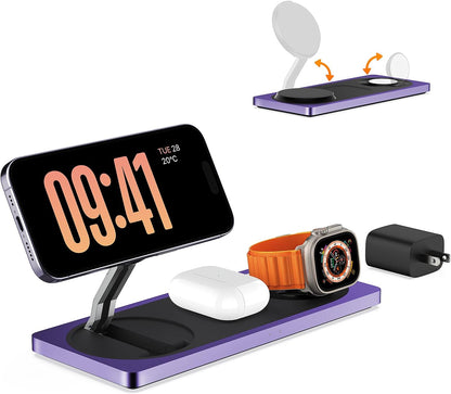 3-in-1 Charging Station for Apple Devices: Used for iPhone and Watch Charging Station with Magsafe Charger Stand, Wireless Charger for iPhone 17 Air 16 15 14 13 Series, Apple Watch Ultra, AirPods Pro