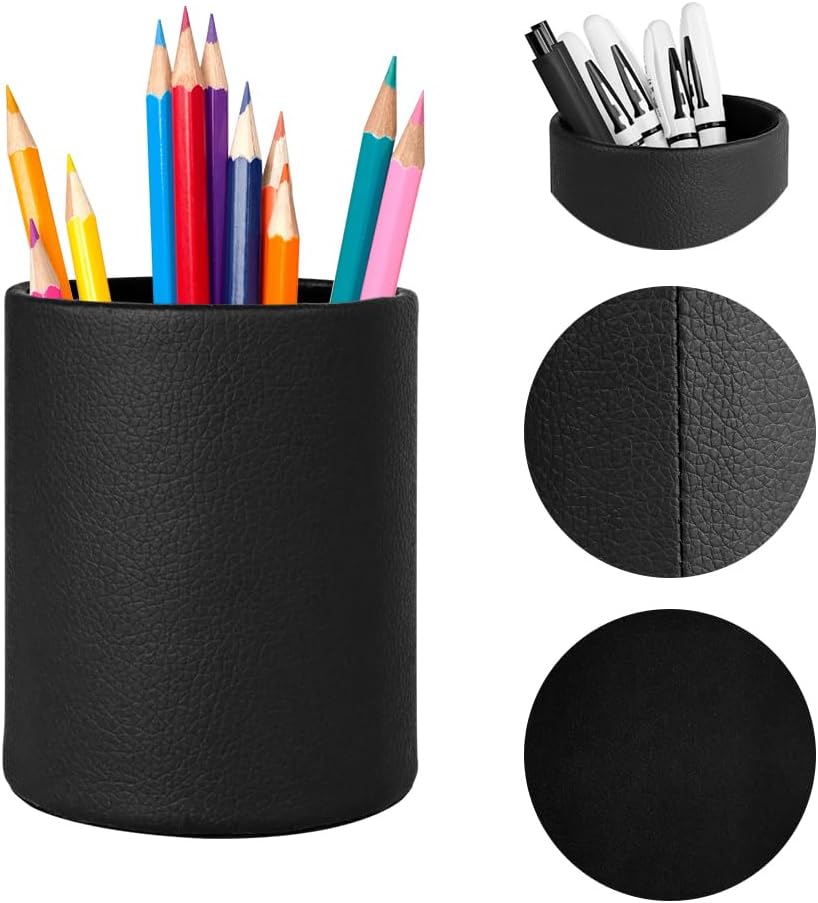 Pen Holder for Desk Pencil Organizer Cute Cup Holders Aesthetic (Black, 3.94" x3.15" x3.15")