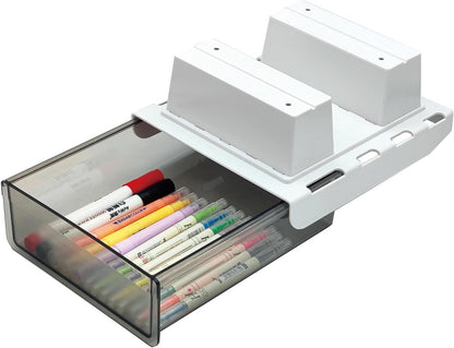 SVNNELP 2 Pack Upgrade Under Desk Drawer for Table with Lip,Office Attachable Plastic Desktop Accessories & Workspace Organizers,Hidden Under Table Desk Storage Organizer Pencil Tray Drawer Slide Out
