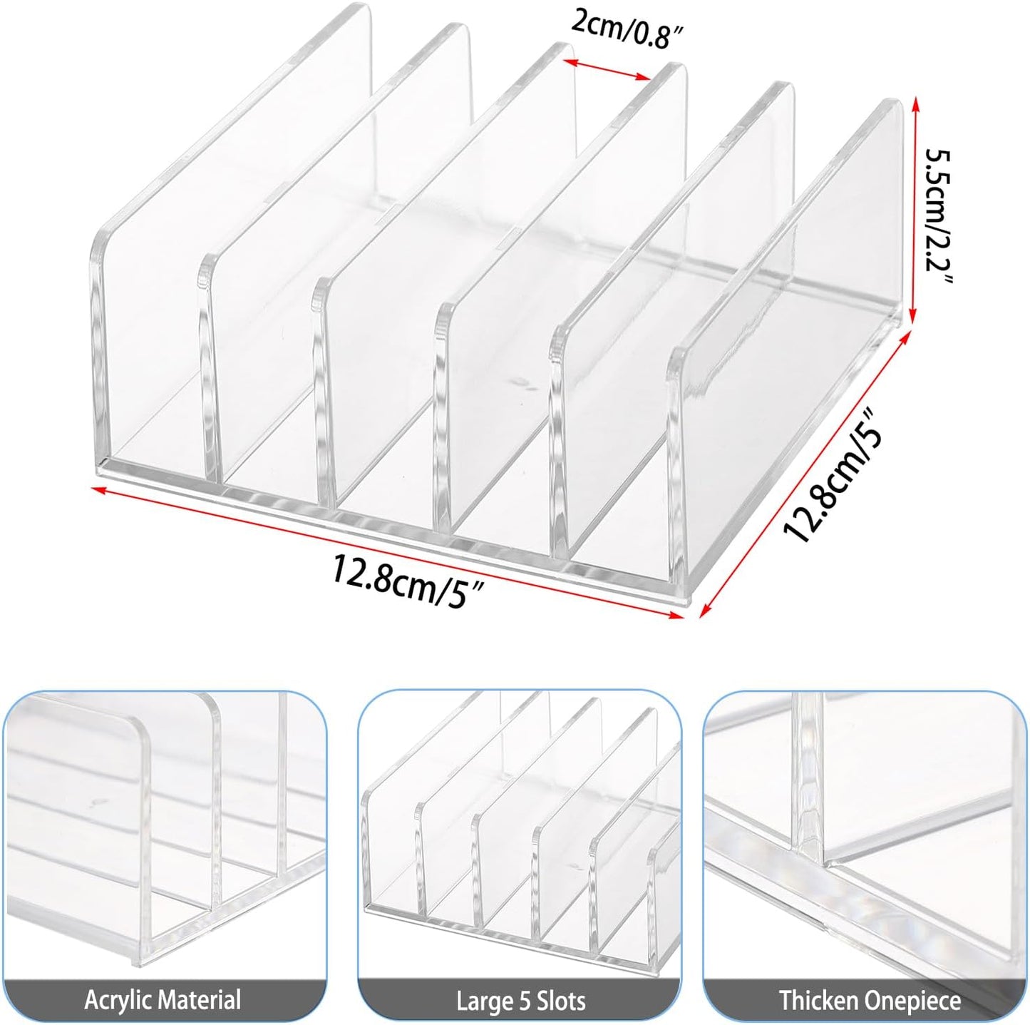 Hipiwe 2-Pack Acrylic File Organizer for Sorting Mail - 5 Slots Letter Sorter Clear Desktop Bill Divider Holder for Paper Envelope Document Book Cash Money Eyeshadow Makeup Palette