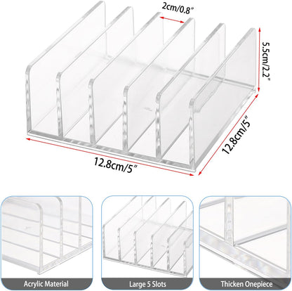 Hipiwe 2-Pack Acrylic File Organizer for Sorting Mail - 5 Slots Letter Sorter Clear Desktop Bill Divider Holder for Paper Envelope Document Book Cash Money Eyeshadow Makeup Palette