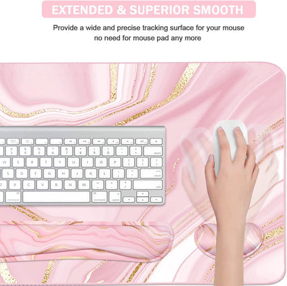 4-in-1 Large Gaming Mouse Pad, Keyboard Wrist Rest Pad & Wrist Support Mousepad Set, Extended Desk Pad Waterproof Desk Mat for Home Office Study Game-Black