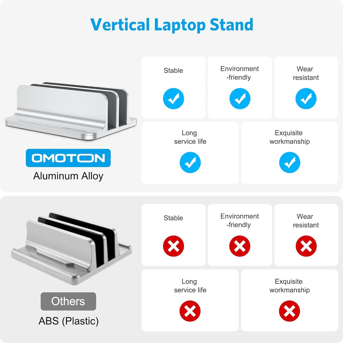 OMOTON Vertical Laptop Stand [Updated 3-Slots Version], Desktop Aluminum Mac Book Stand with Adjustable Dock Size, Fits All Mac Book, Chrome Book and Gaming Laptops (Up to 17.3 inch), Starlight