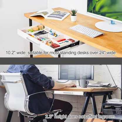 GOME Under Desk Slide out Pencil Drawer with Space Divider Design for Storing Pencil and Office Accessories, Underdesk Pull out Tray Organizer Mounted for Sit Stand Workstation