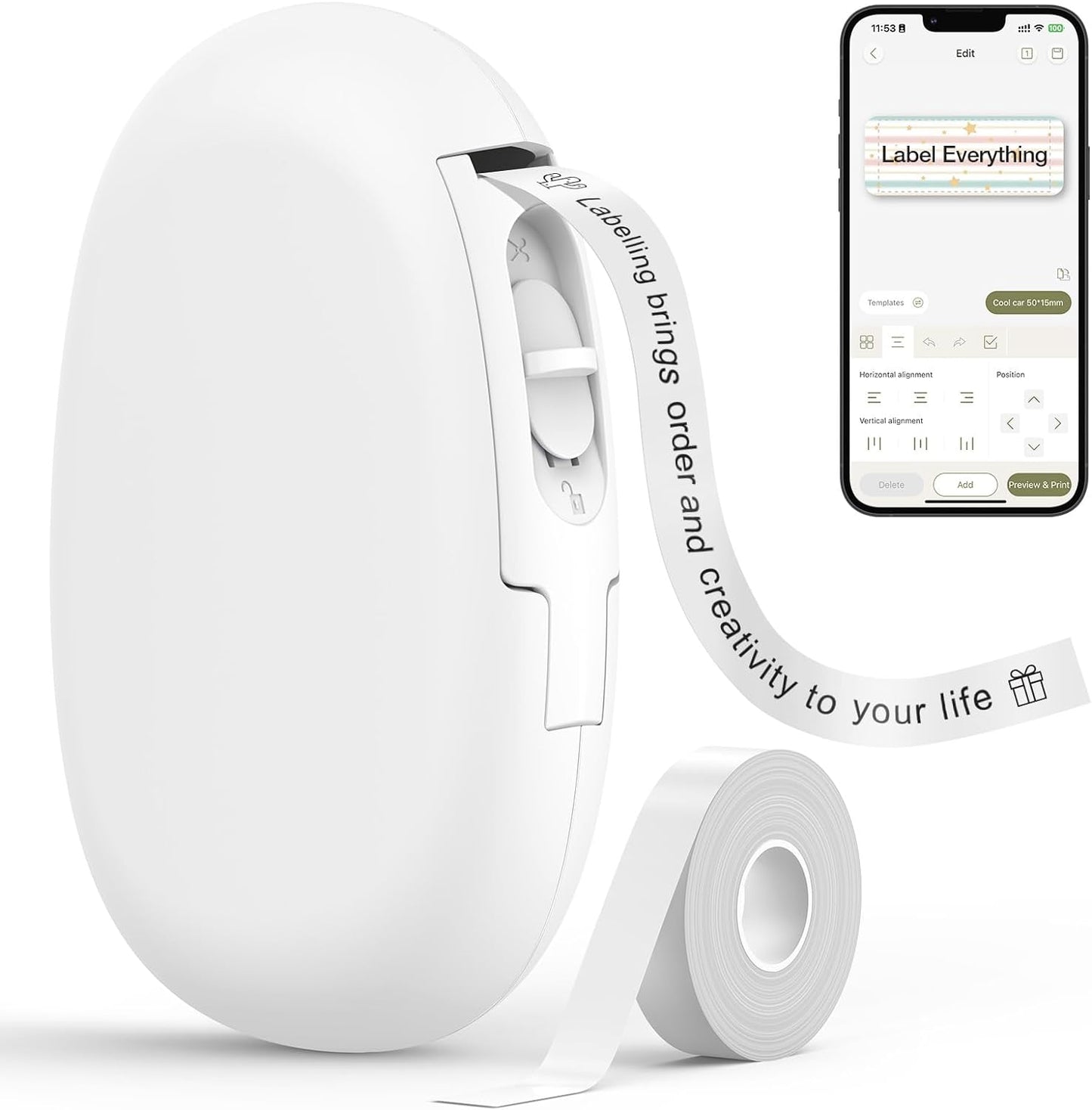 SUPVAN E10 Bluetooth Label Maker Machine with Tape, Continuous Waterproof Label, Versatile App with 35 Fonts and 1k+ Icons, Label Printer for Home, Kitchen, School, Office Organization, Green